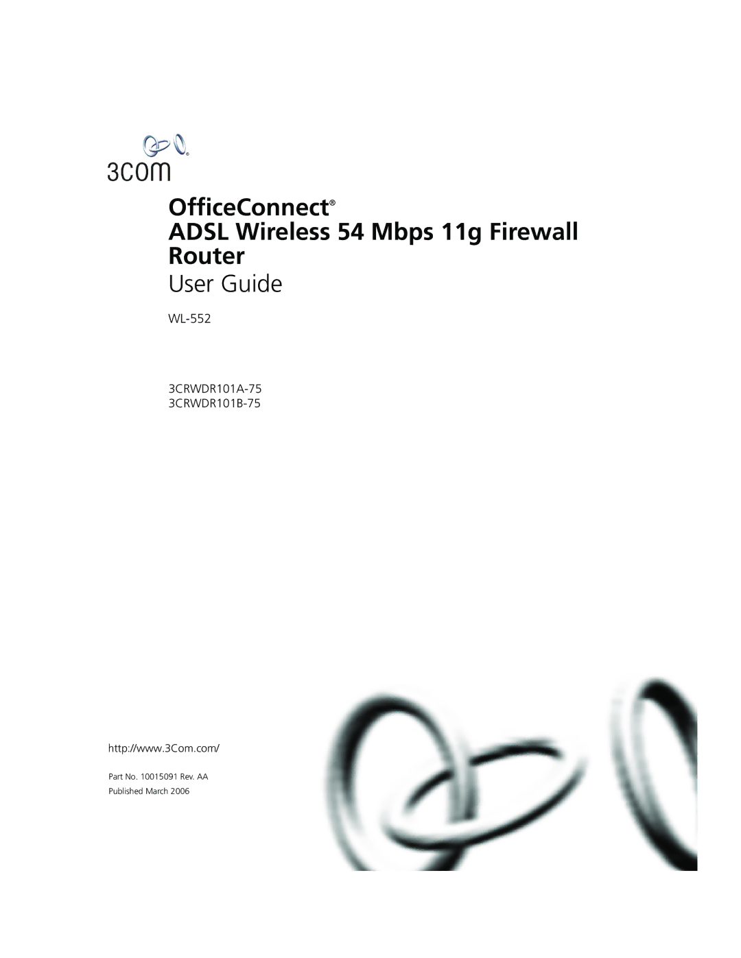 3Com 3CRWDR101A-75, 3CRWDR101B-75 manual OfficeConnect Adsl Wireless 54 Mbps 11g Firewall Router 