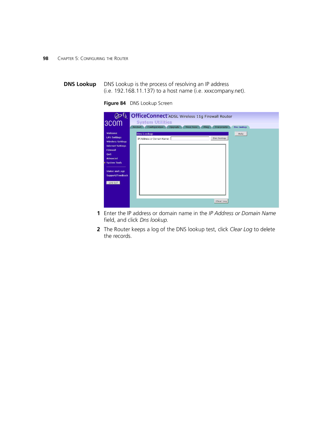 3Com 3CRWDR101B-75, 3CRWDR101A-75 manual DNS Lookup Screen 