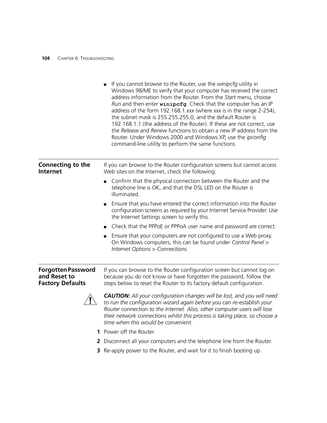 3Com 3CRWDR101B-75, 3CRWDR101A-75 manual Connecting to, Internet, Forgotten Password, Reset to, Factory Defaults 