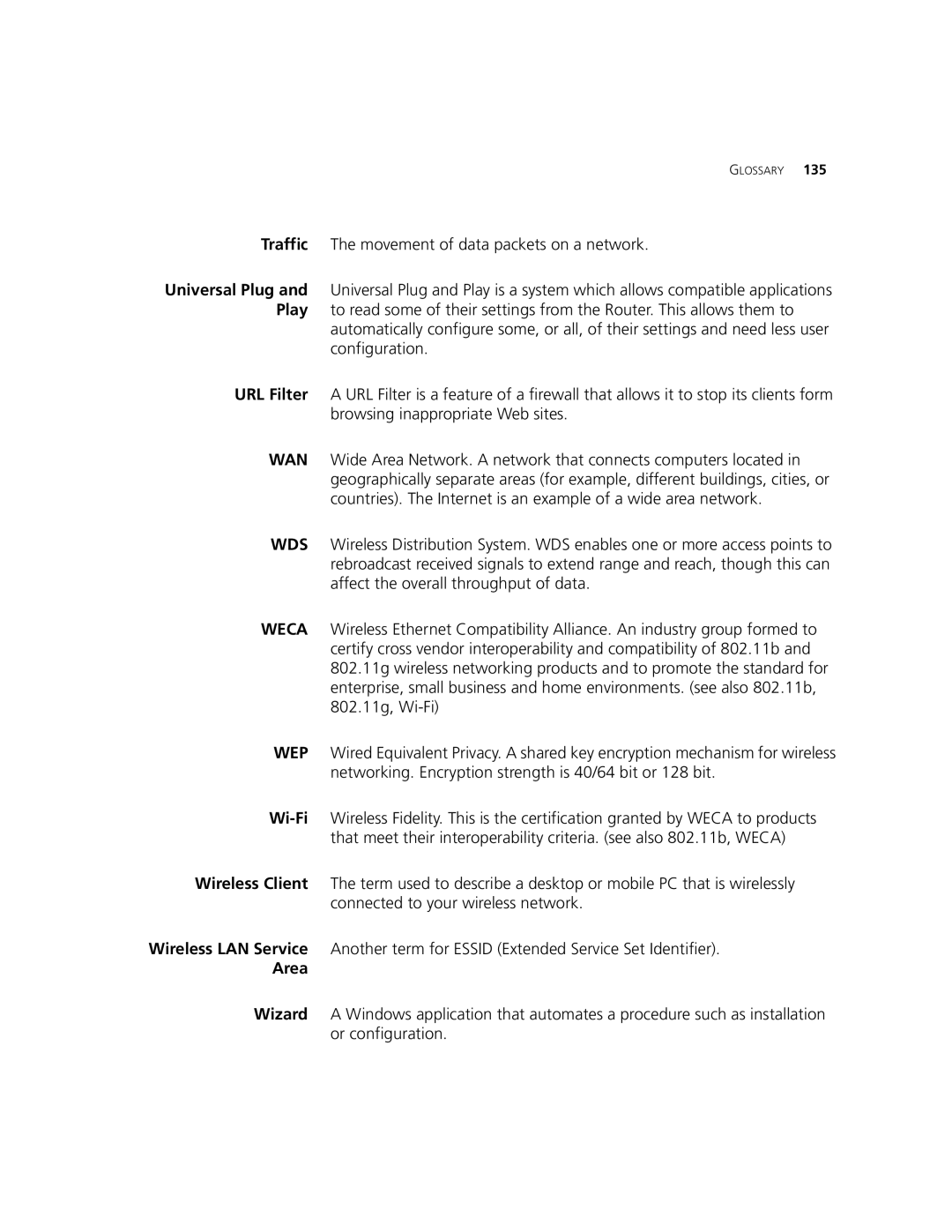 3Com 3CRWDR101A-75, 3CRWDR101B-75 manual Traffic The movement of data packets on a network, Area 