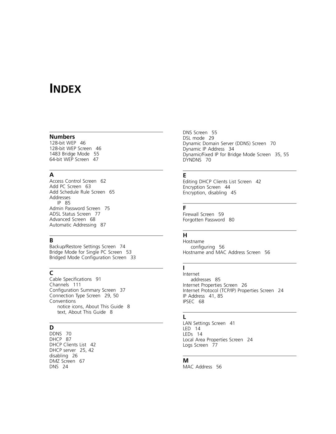 3Com 3CRWDR101A-75, 3CRWDR101B-75 manual Index, Numbers 