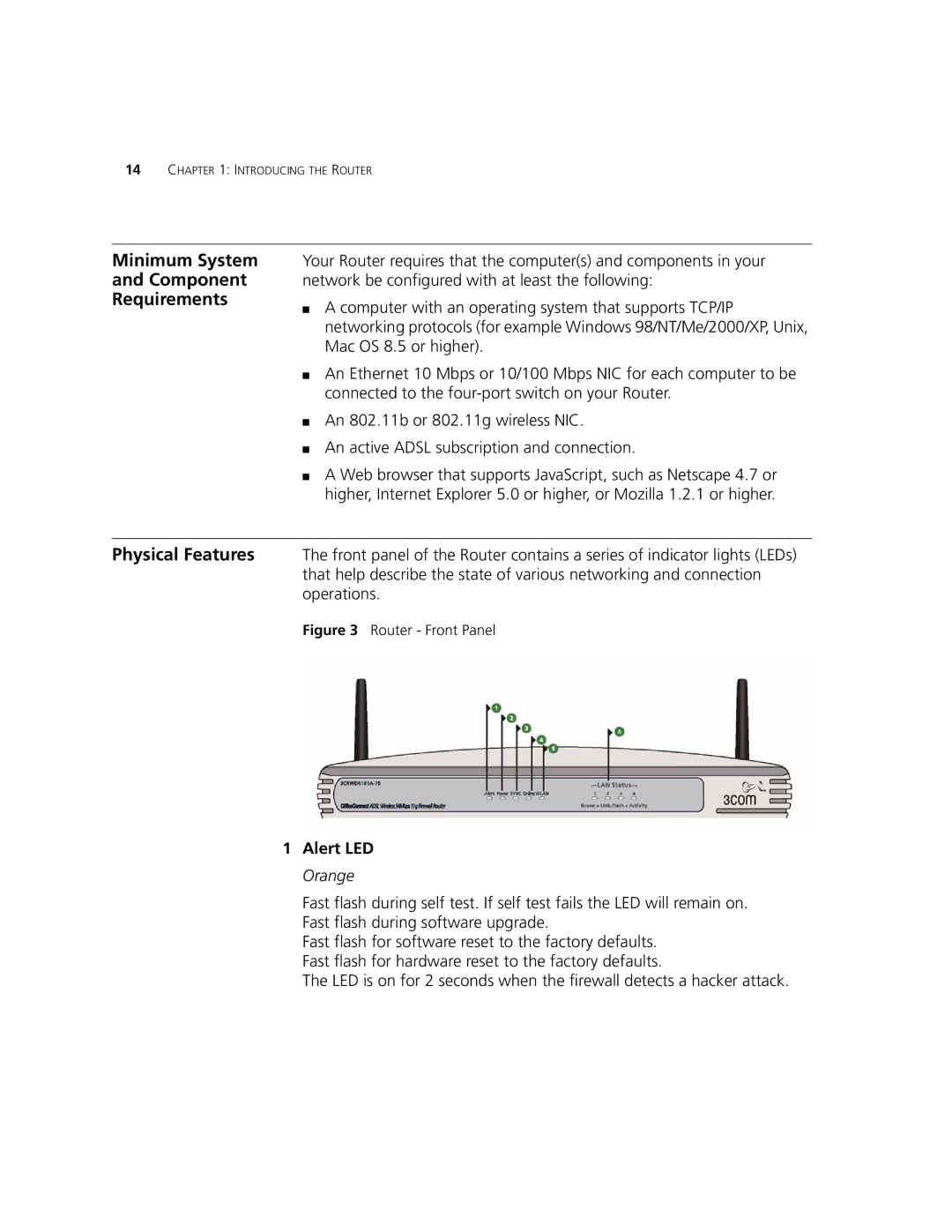 3Com 3CRWDR101B-75, 3CRWDR101A-75 manual Minimum System Component Requirements, Alert LED Orange 