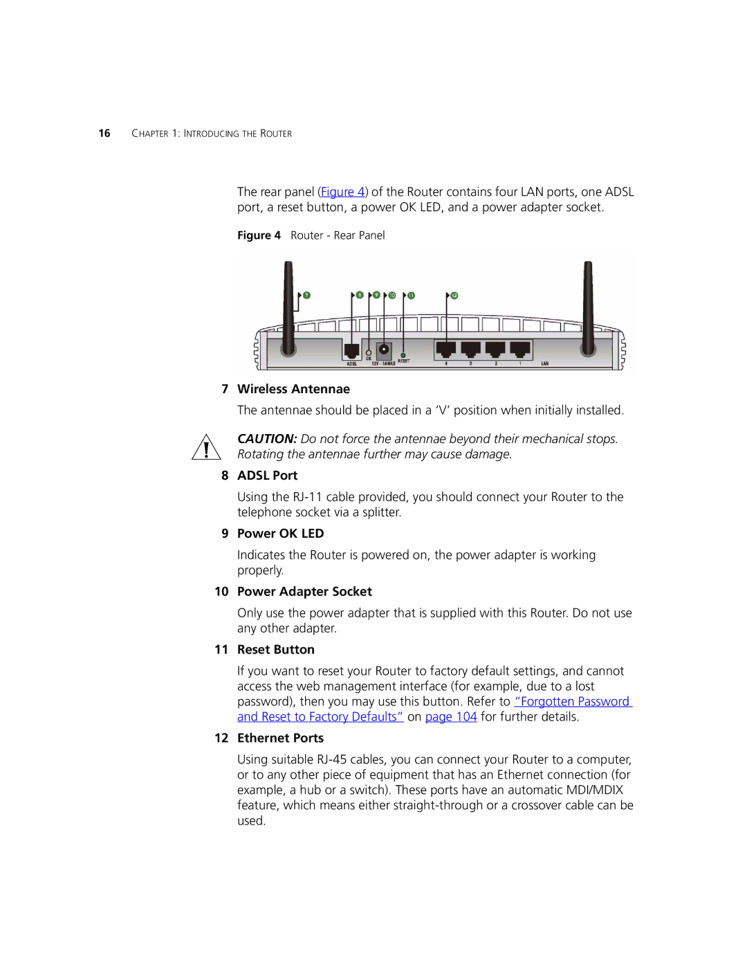 3Com 3CRWDR101B-75 manual Wireless Antennae, Adsl Port, Power OK LED, Power Adapter Socket, Reset Button, Ethernet Ports 