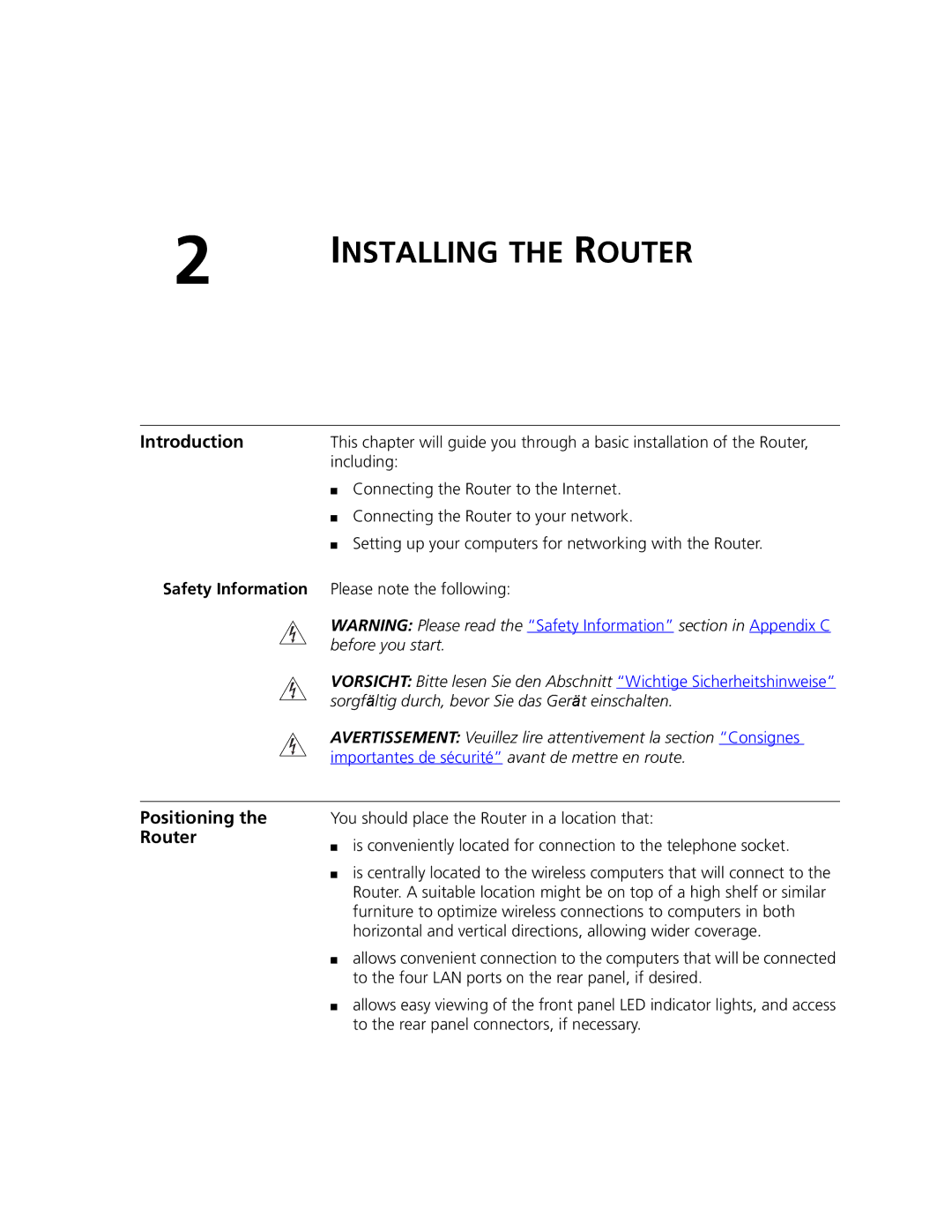 3Com 3CRWDR101A-75, 3CRWDR101B-75 manual Introduction, Positioning the Router, Safety Information 