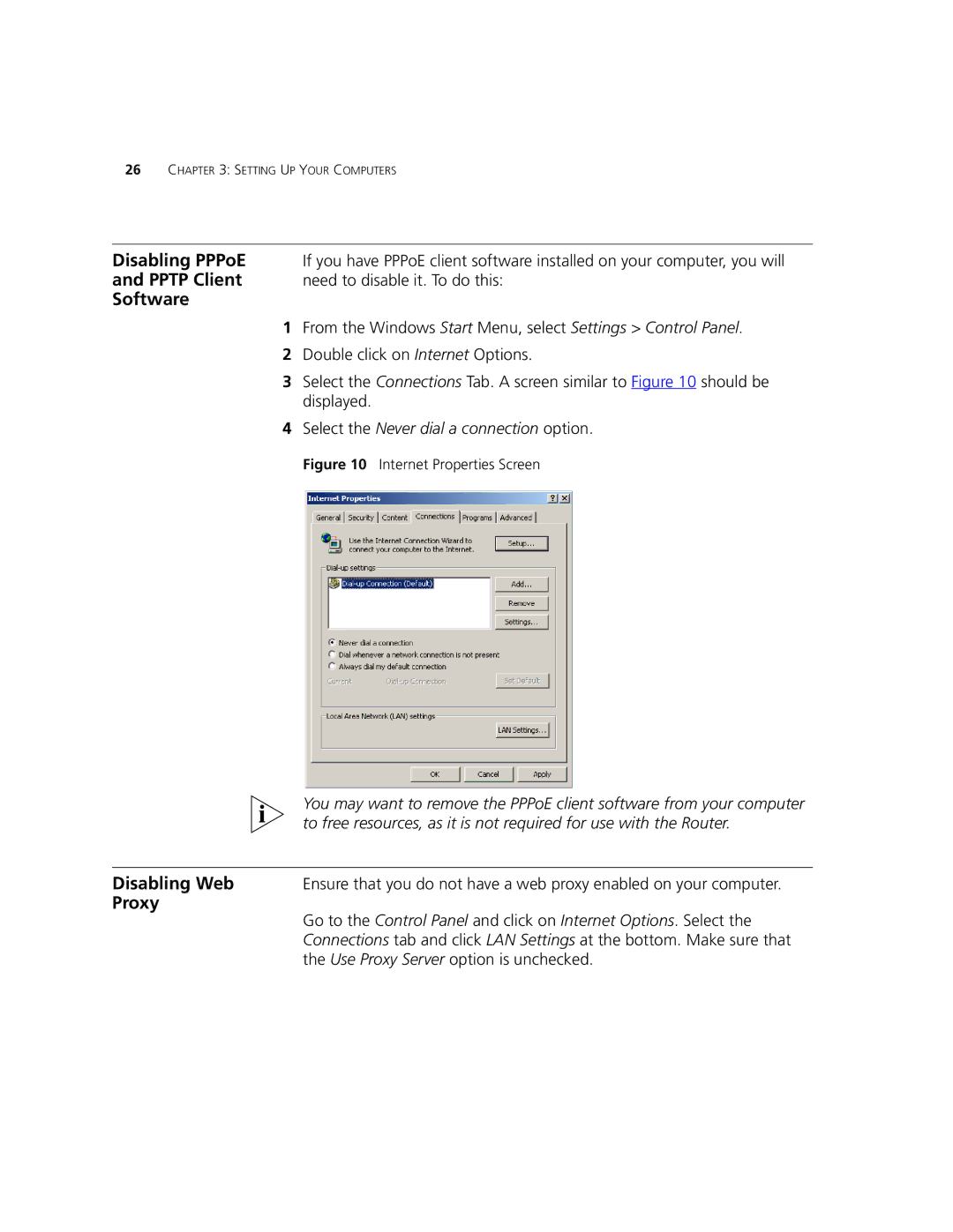 3Com 3CRWDR101B-75, 3CRWDR101A-75 manual Software, Select the Never dial a connection option 