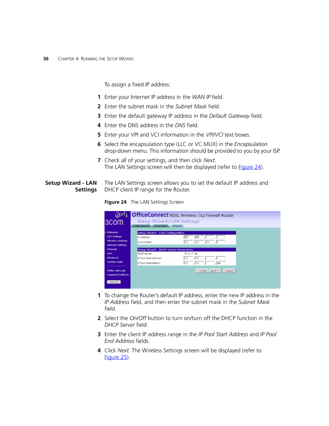 3Com 3CRWDR101B-75, 3CRWDR101A-75 manual LAN Settings Screen 