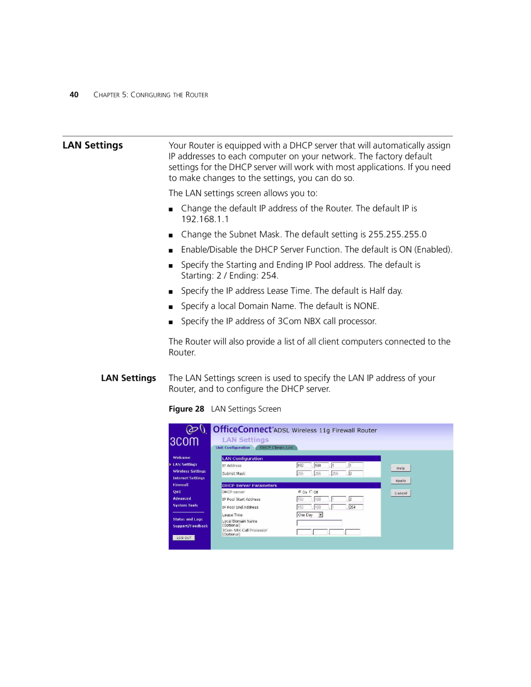 3Com 3CRWDR101B-75, 3CRWDR101A-75 manual LAN Settings 