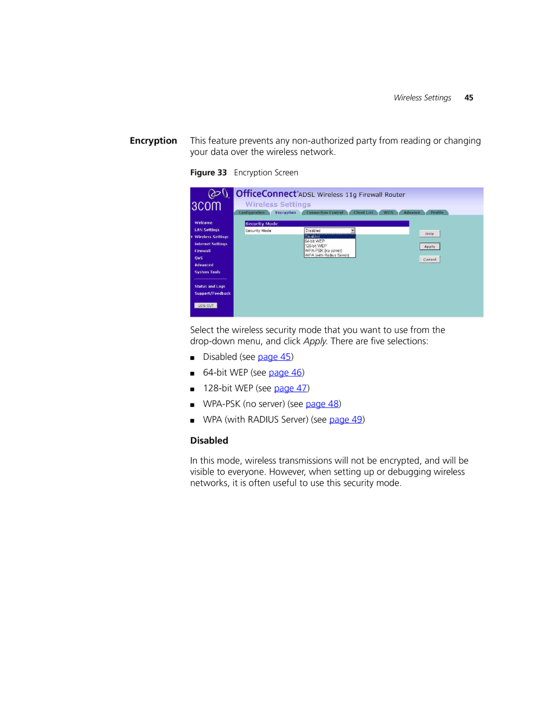 3Com 3CRWDR101A-75, 3CRWDR101B-75 manual Disabled 