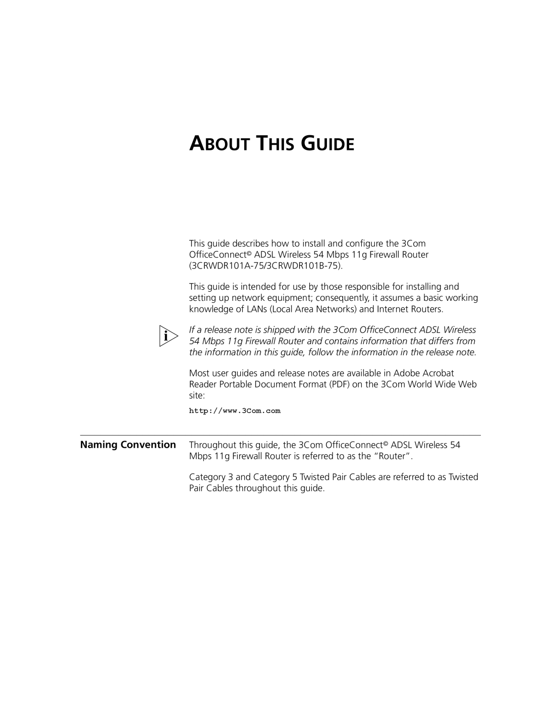 3Com 3CRWDR101A-75, 3CRWDR101B-75 manual About this Guide 