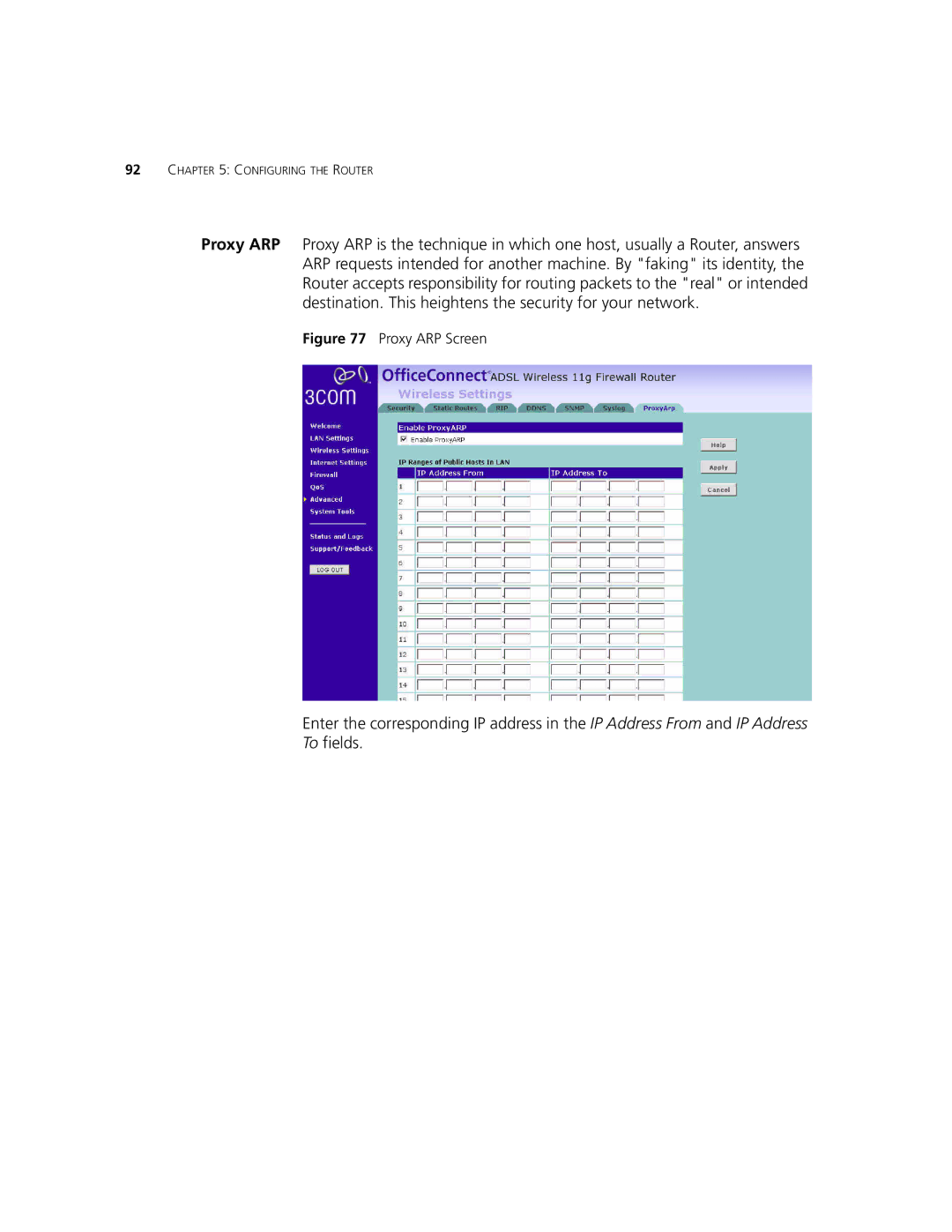 3Com 3CRWDR101B-75, 3CRWDR101A-75 manual Proxy ARP Screen 