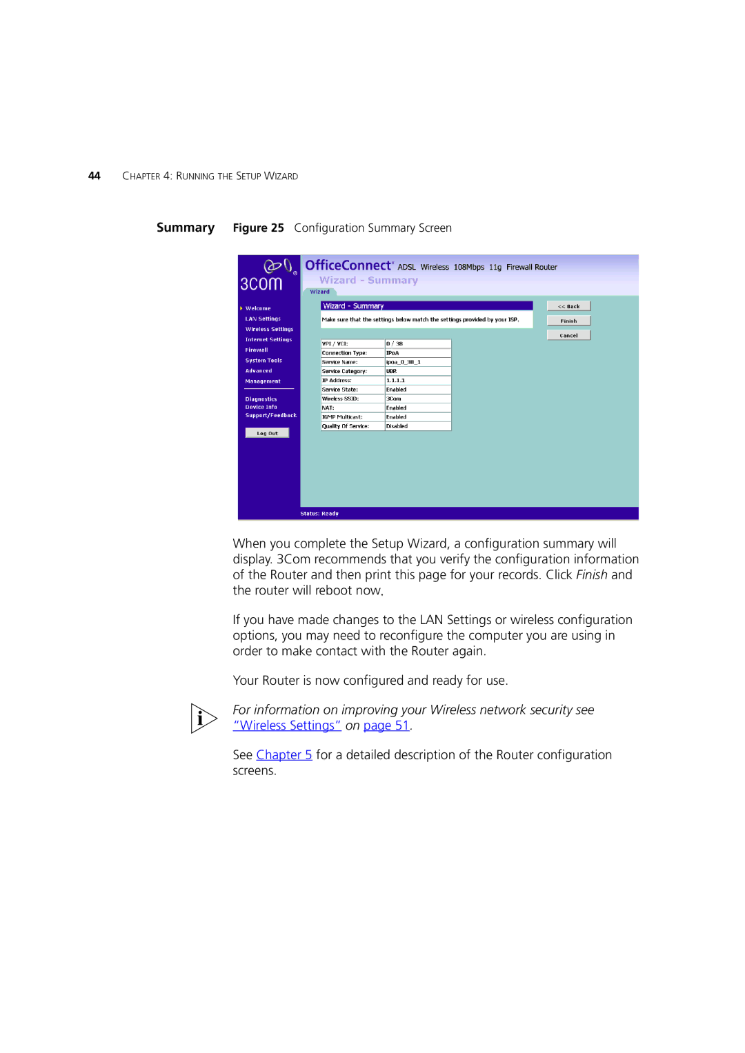 3Com WL-553, 3CRWDR200A-75, 3CRWDR200B-75 manual Summary Configuration Summary Screen 