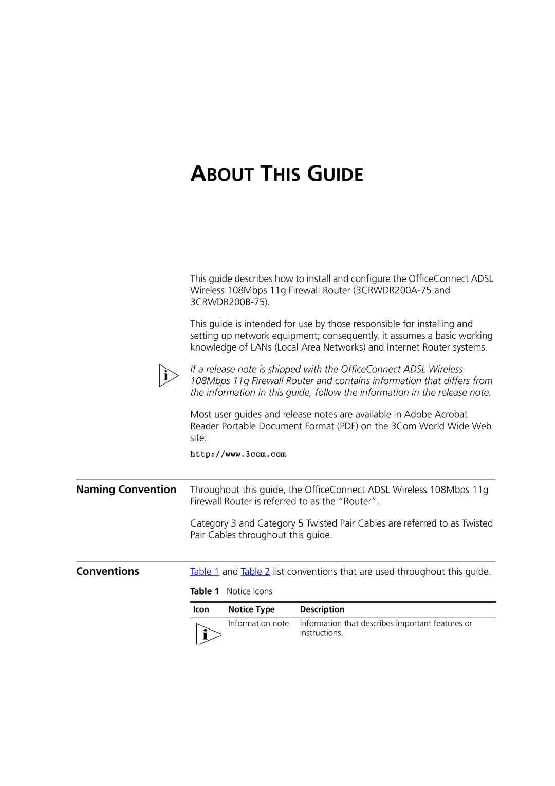 3Com 3CRWDR200A-75, 3CRWDR200B-75, WL-553 manual About this Guide, Conventions 