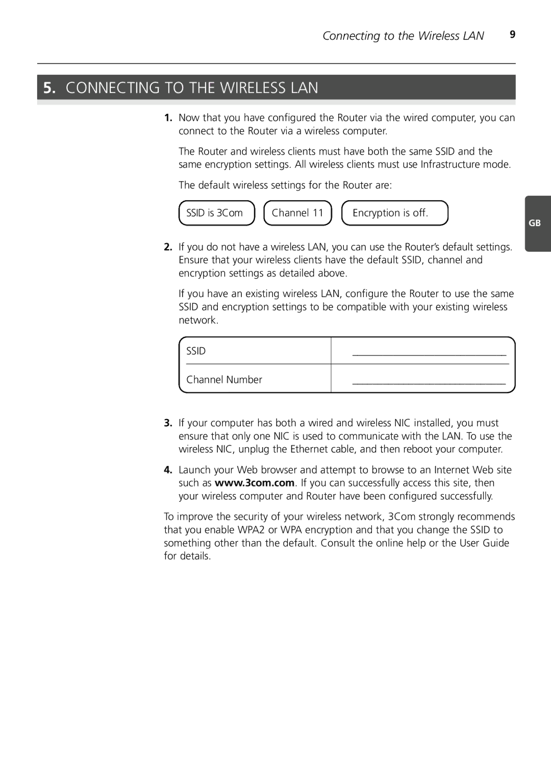 3Com 3CRWDR200A-75 installation manual Connecting to the Wireless LAN, Channel Number 