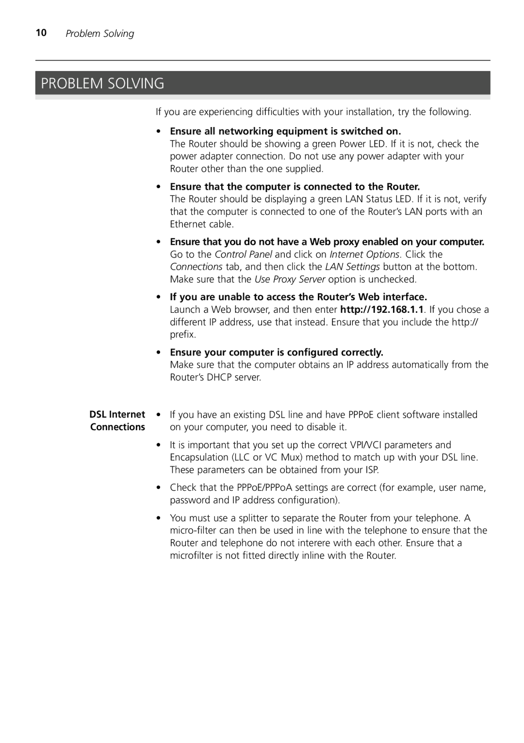 3Com 3CRWDR200A-75 installation manual Problem Solving, Ensure all networking equipment is switched on 