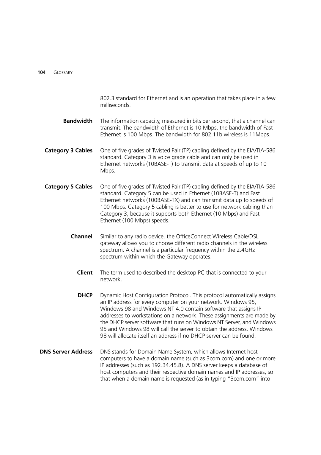 3Com 3CRWE52196 manual Glossary 