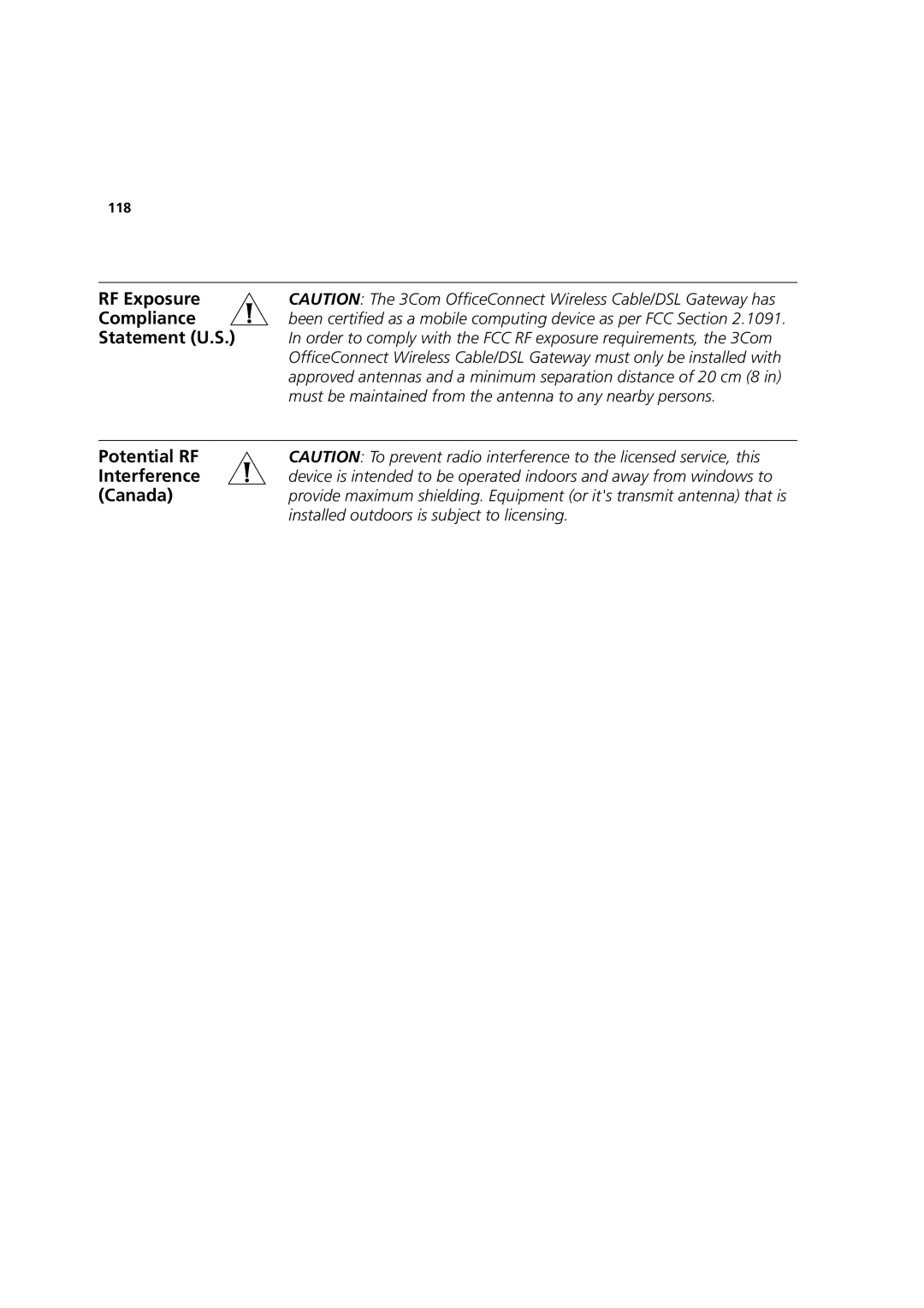 3Com 3CRWE52196 manual RF Exposure Compliance 