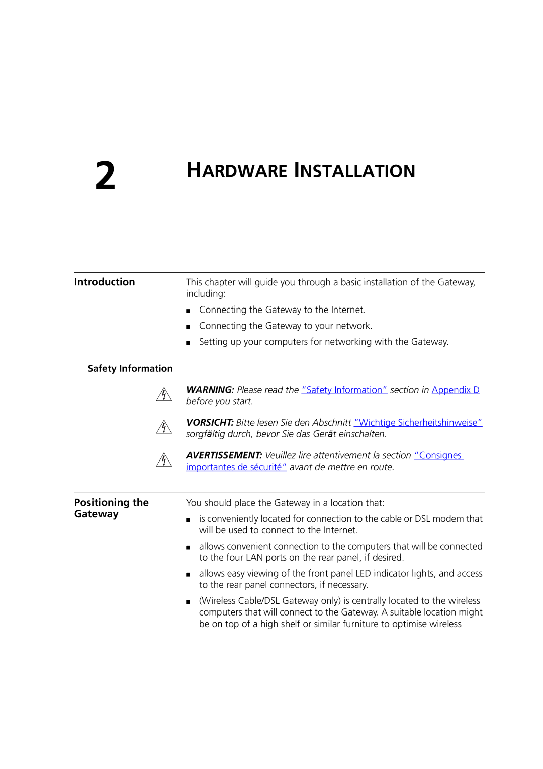 3Com 3CRWE52196 manual Introduction, Positioning the Gateway, Safety Information 