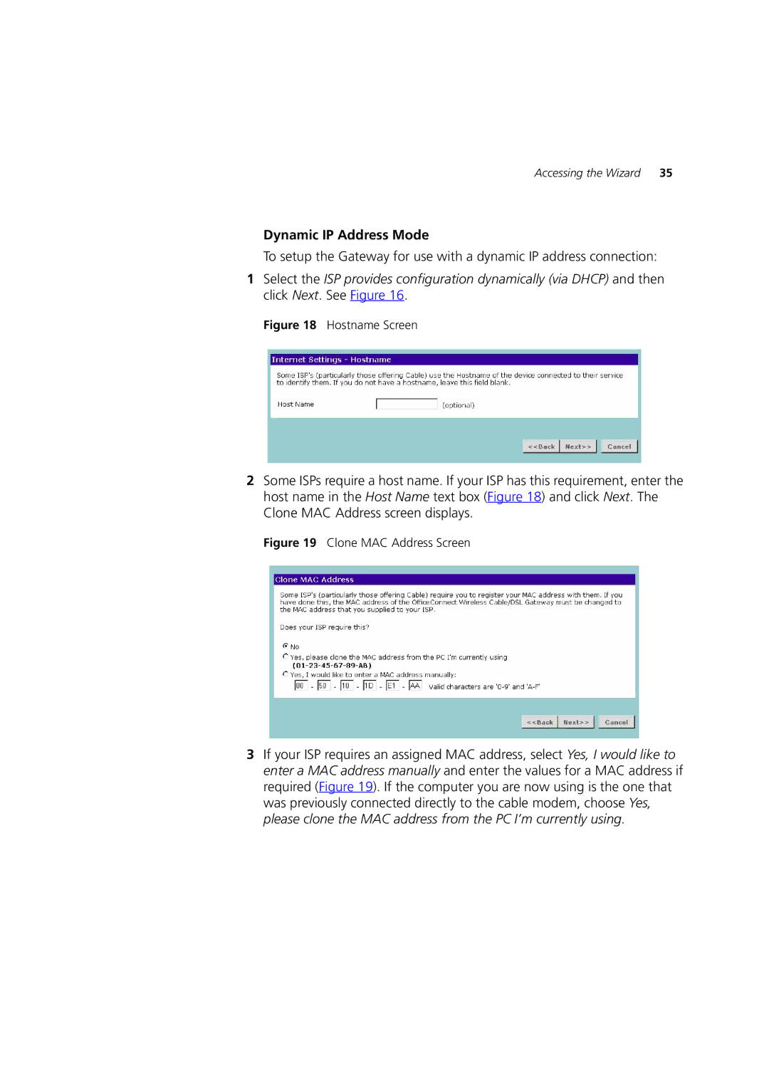 3Com 3CRWE52196 manual Dynamic IP Address Mode, Hostname Screen 