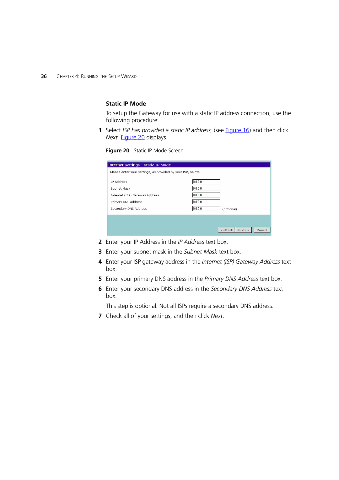 3Com 3CRWE52196 manual Static IP Mode Screen 