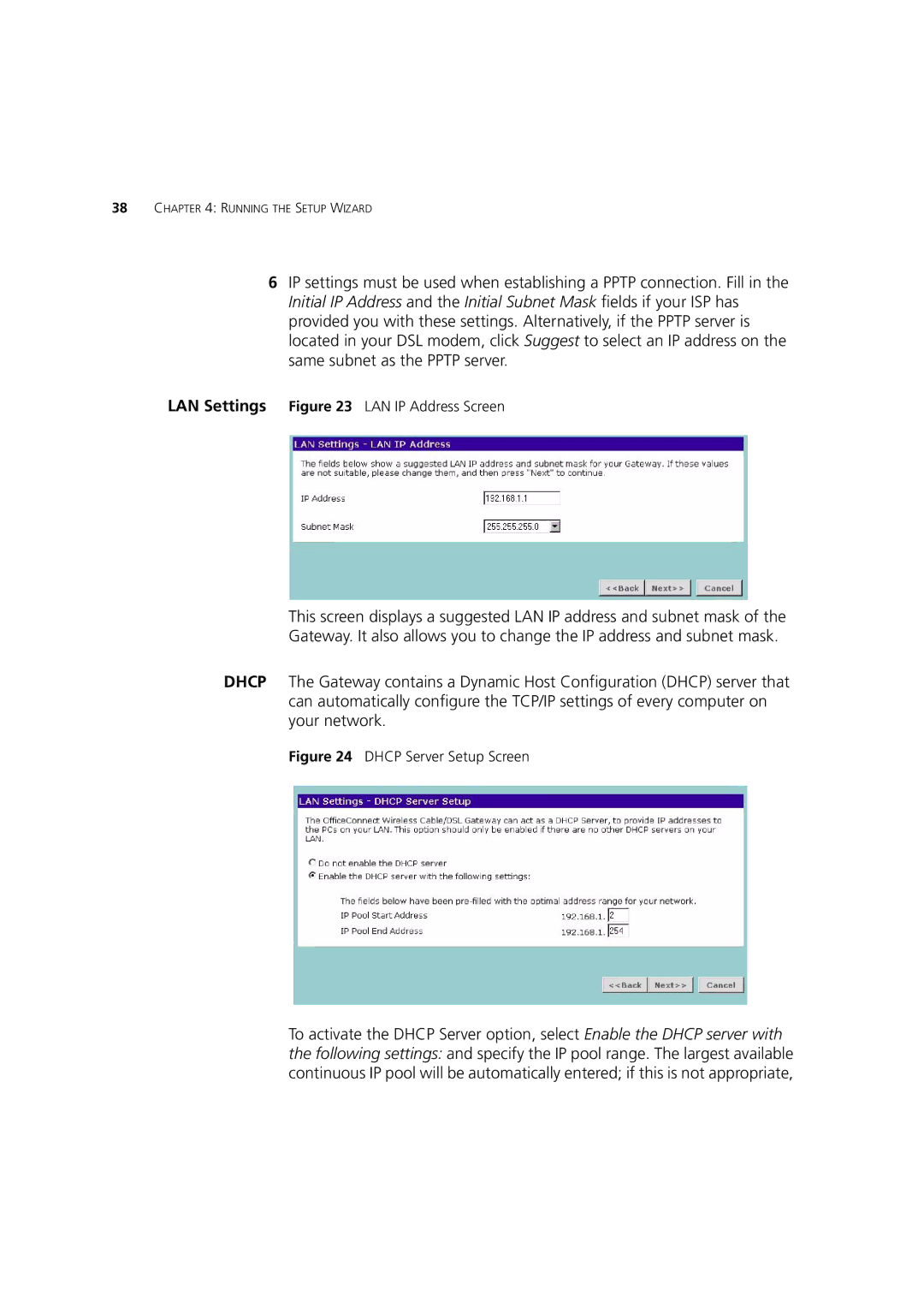 3Com 3CRWE52196 manual LAN Settings LAN IP Address Screen 