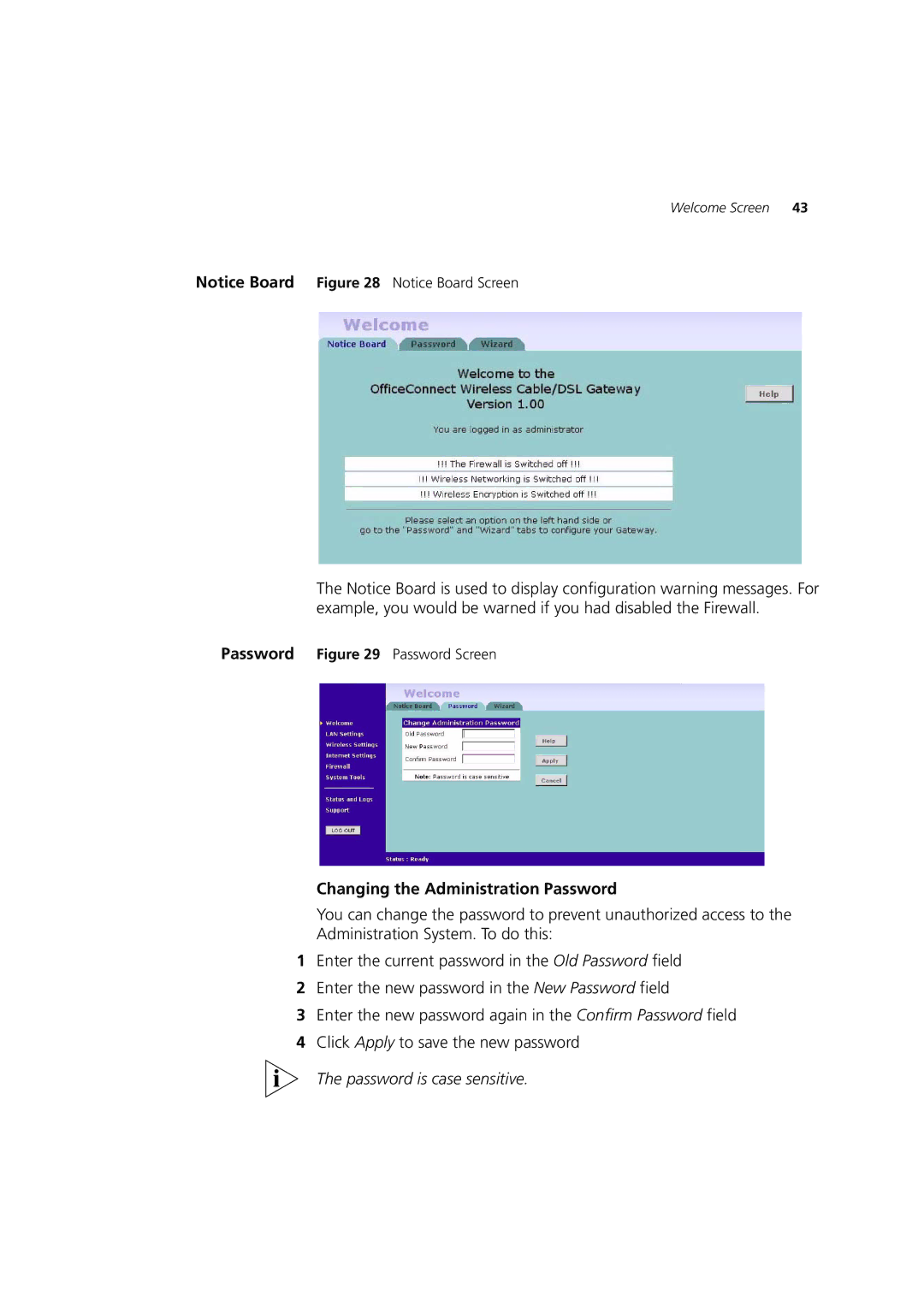 3Com 3CRWE52196 manual Changing the Administration Password 