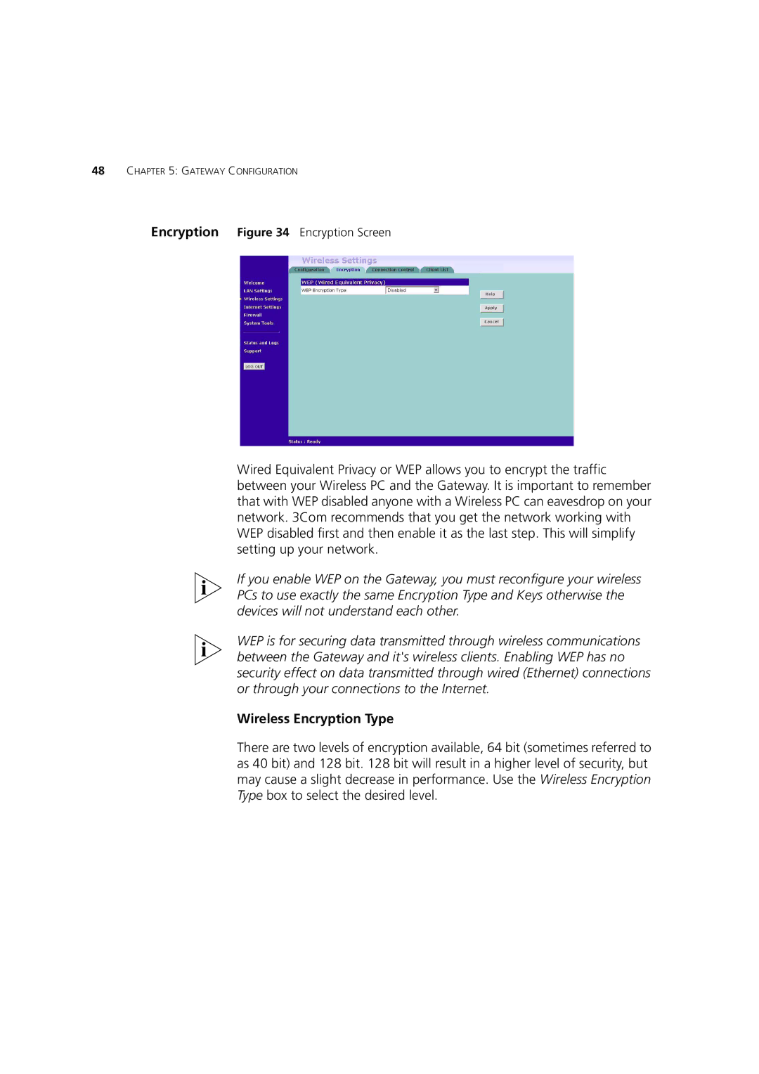 3Com 3CRWE52196 manual Wireless Encryption Type 