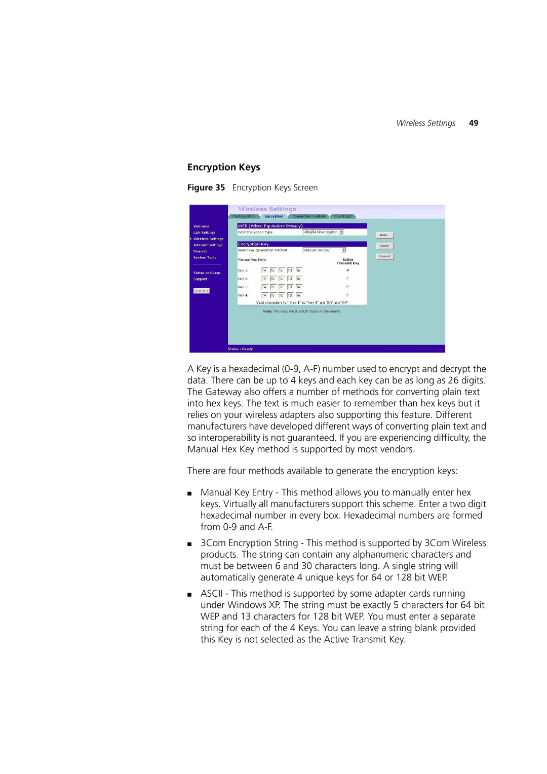 3Com 3CRWE52196 manual Encryption Keys 