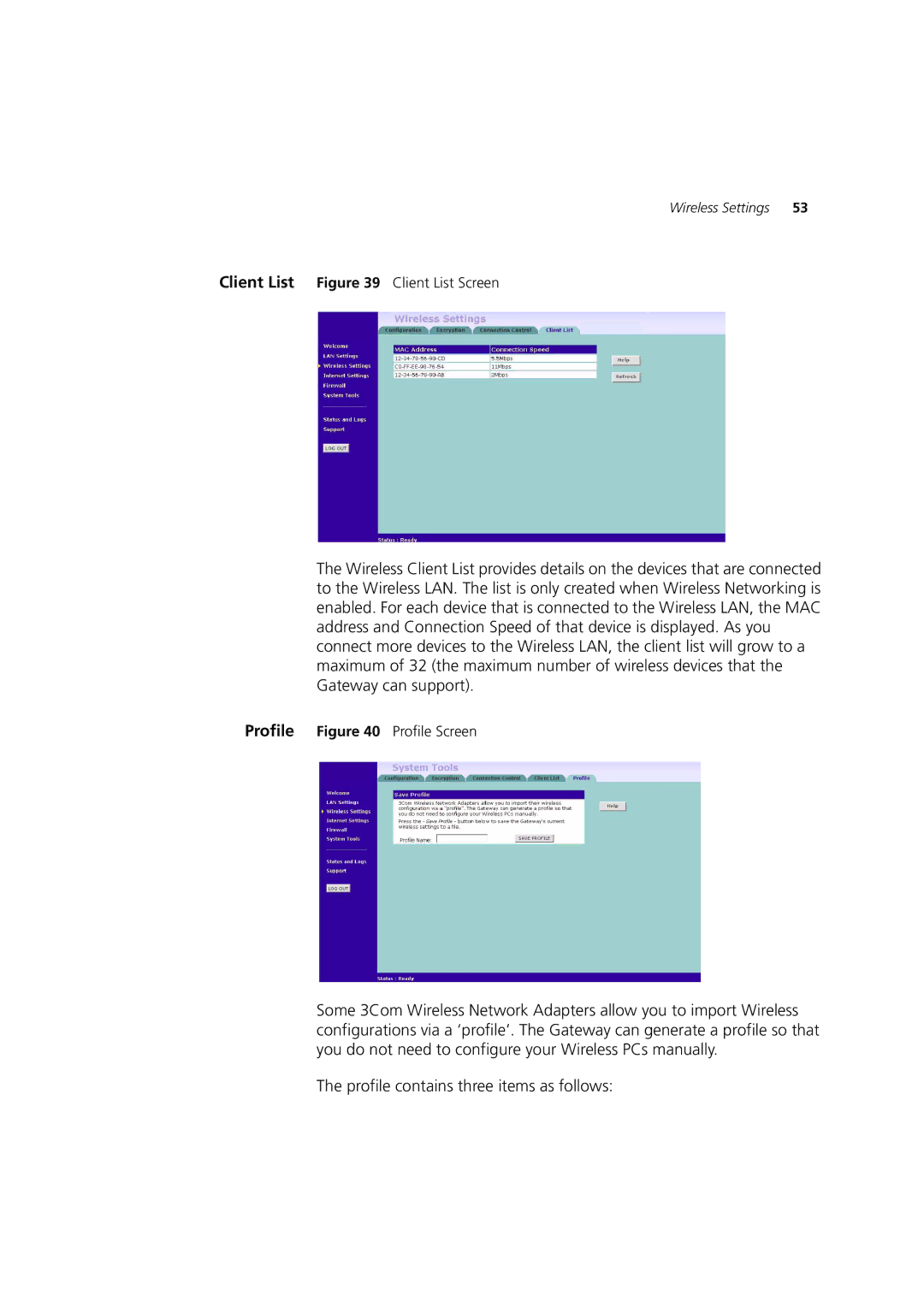 3Com 3CRWE52196 manual Client List Screen 