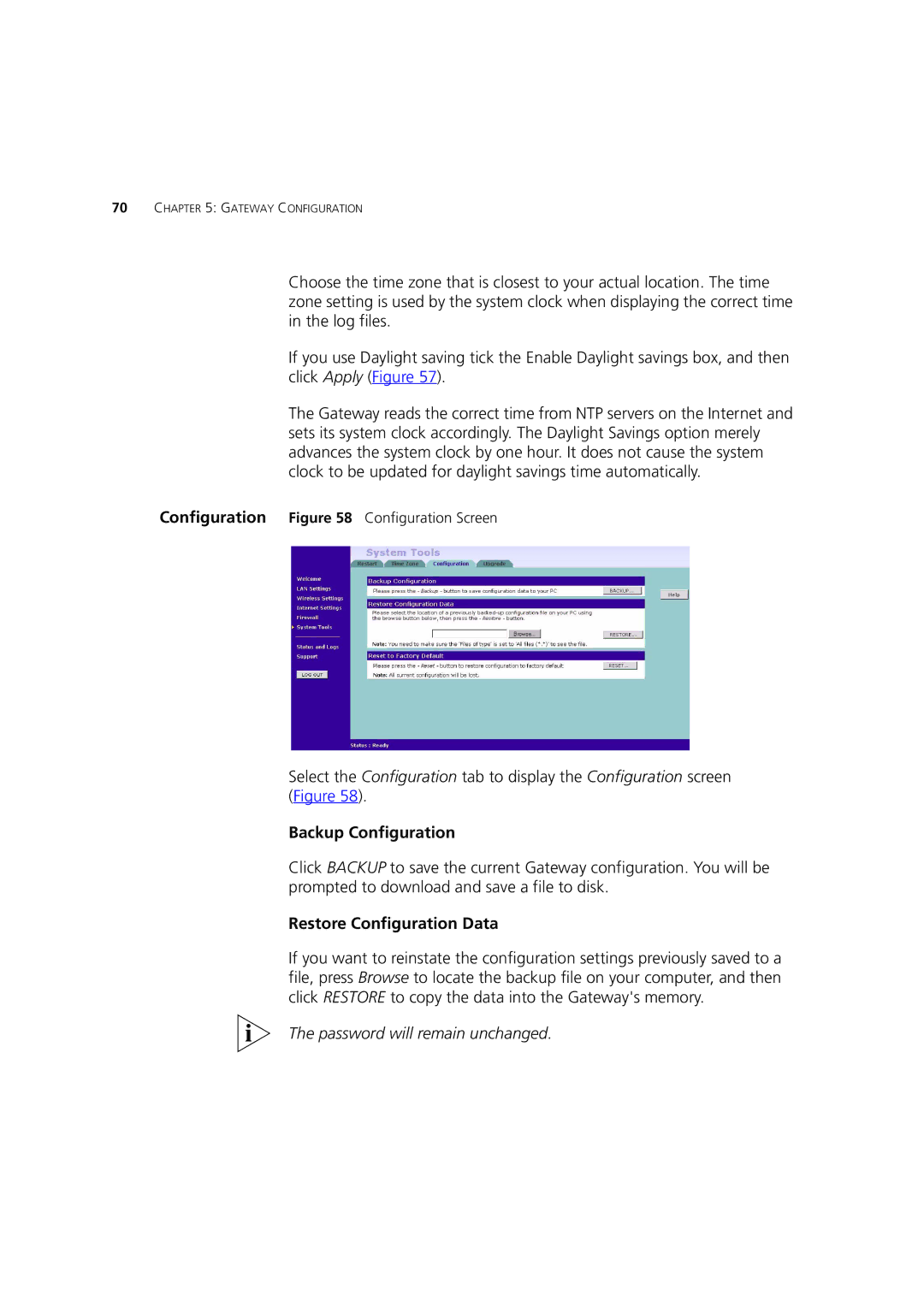 3Com 3CRWE52196 manual Backup Configuration, Restore Configuration Data 