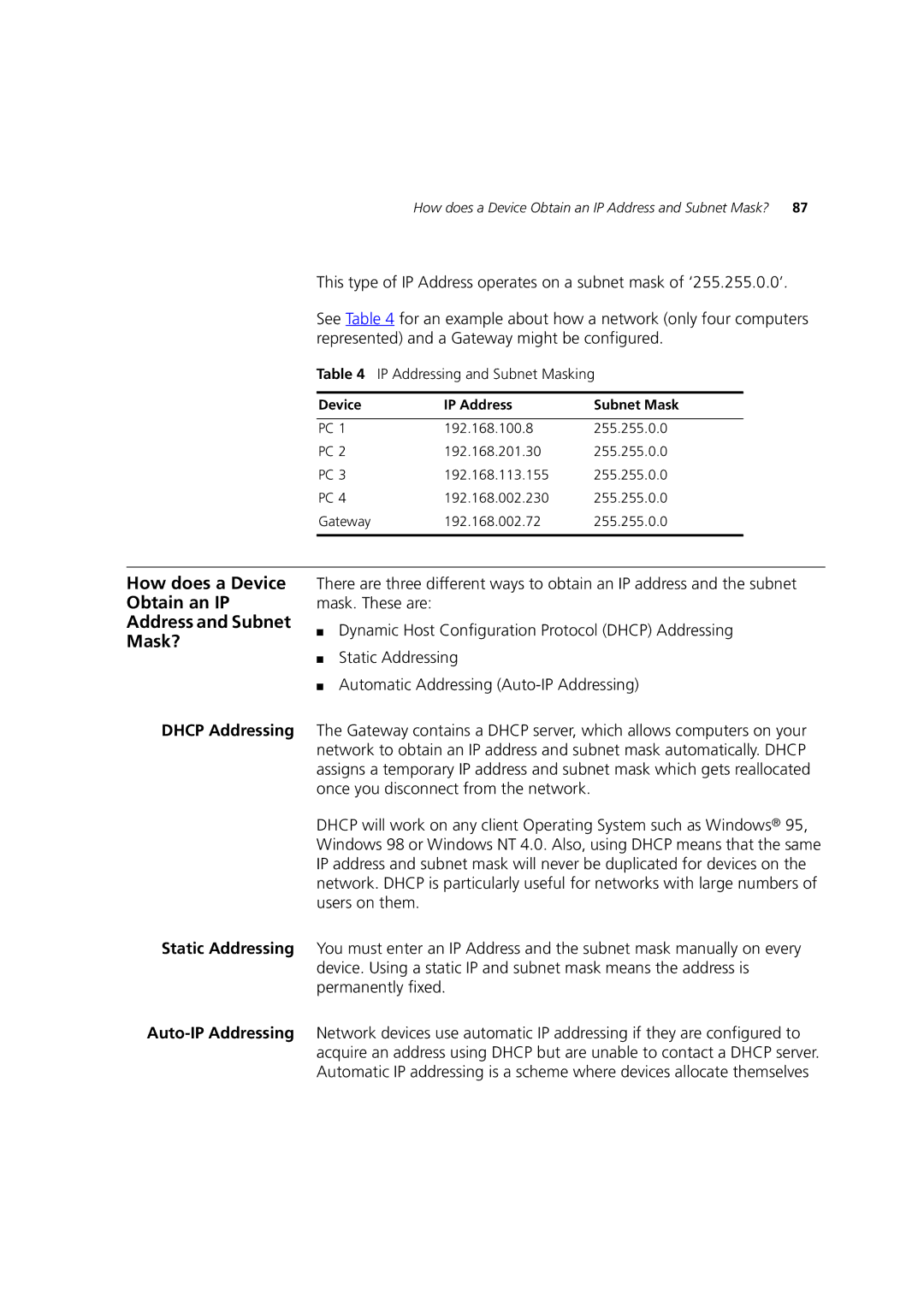 3Com 3CRWE52196 manual How does a Device Obtain an IP Address and Subnet Mask? 