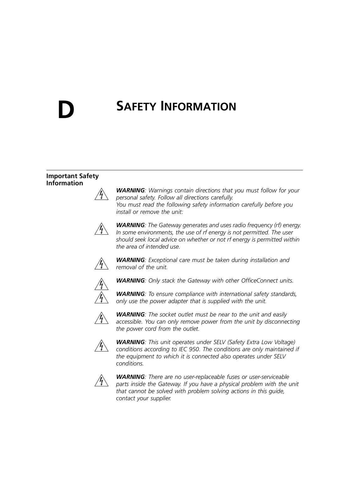 3Com 3CRWE52196 manual Important Safety Information 