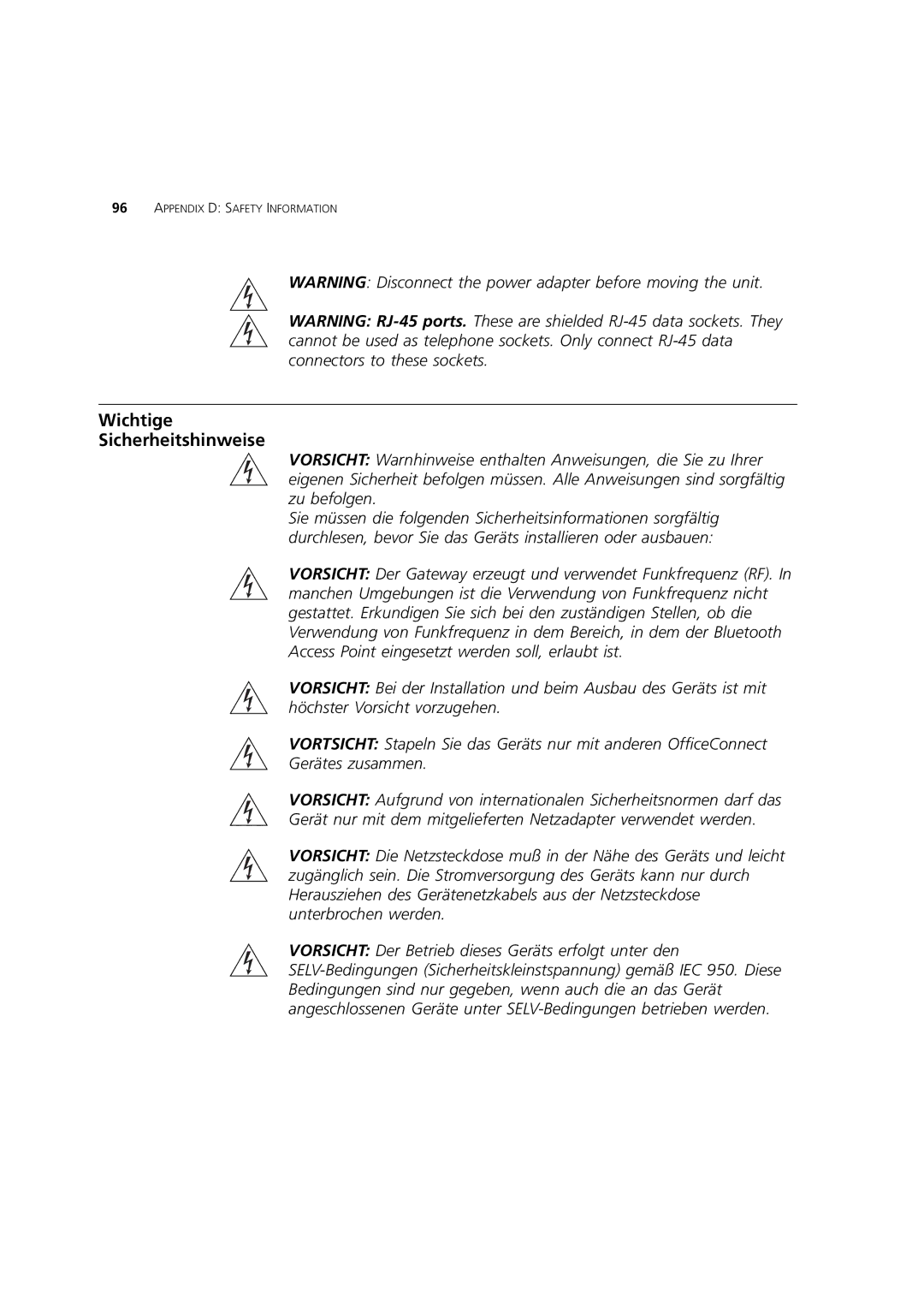 3Com 3CRWE52196 manual Wichtige Sicherheitshinweise 