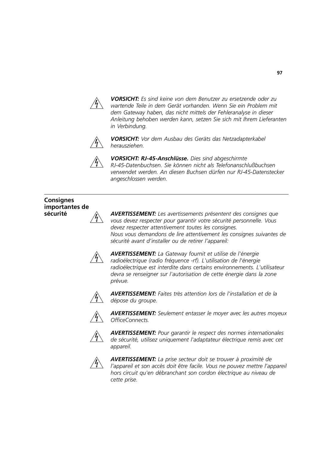 3Com 3CRWE52196 manual Consignes importantes de 