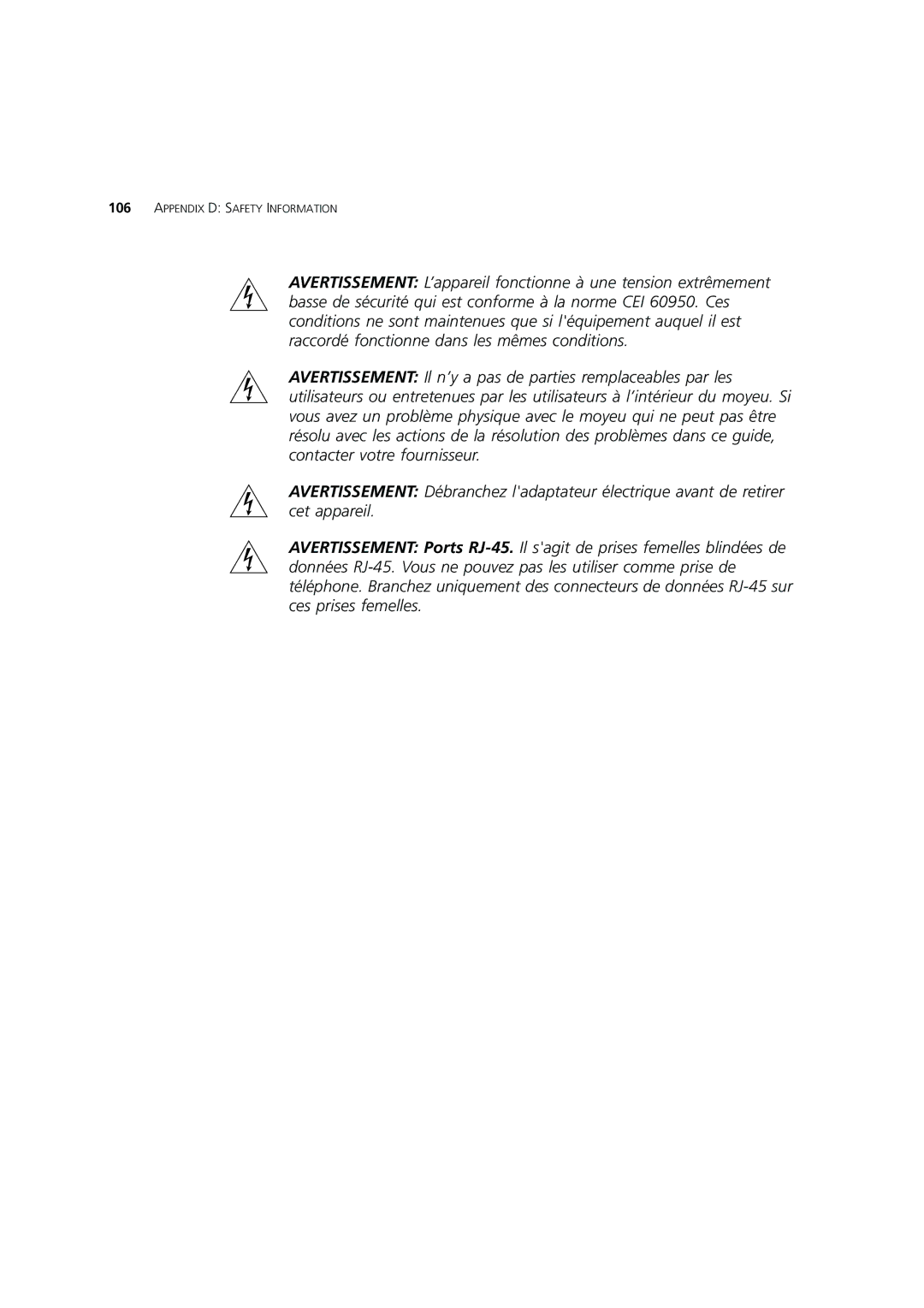 3Com 3CRWE554G72 manual Appendix D Safety Information 