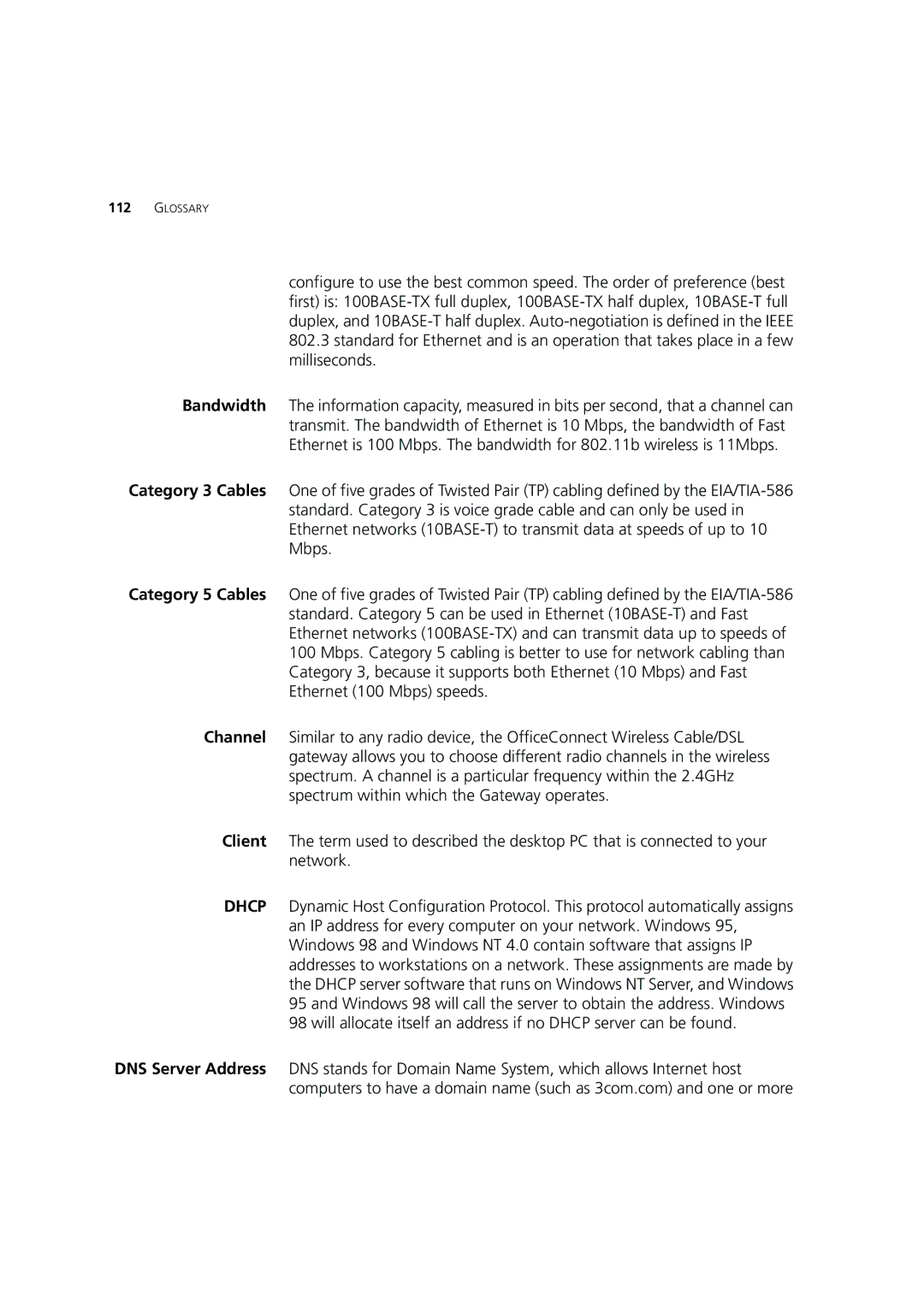 3Com 3CRWE554G72 manual Glossary 