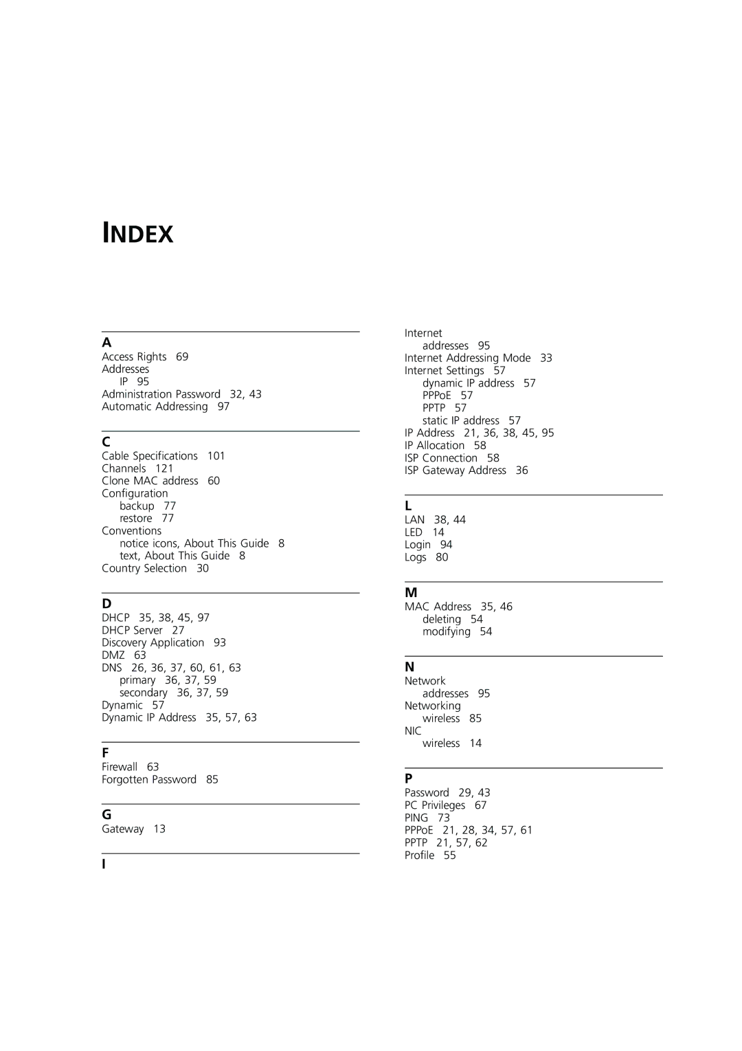 3Com 3CRWE554G72 manual Index 