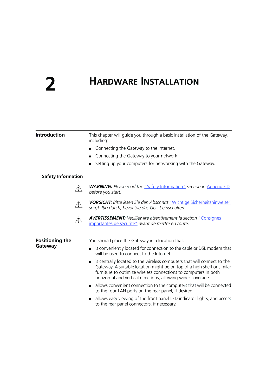 3Com 3CRWE554G72 manual Introduction, Positioning the Gateway, Safety Information 