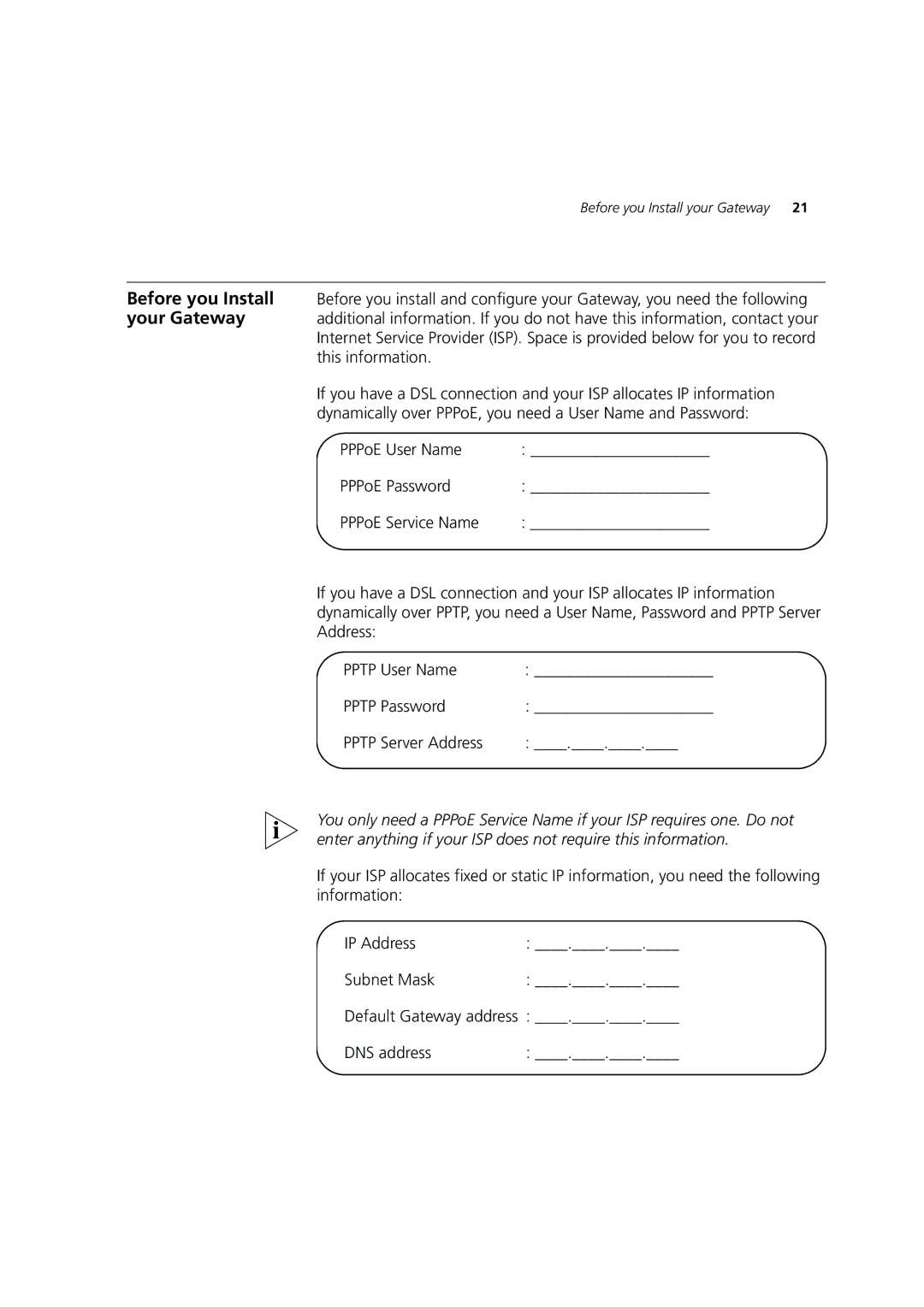 3Com 3CRWE554G72 manual Before you Install your Gateway 