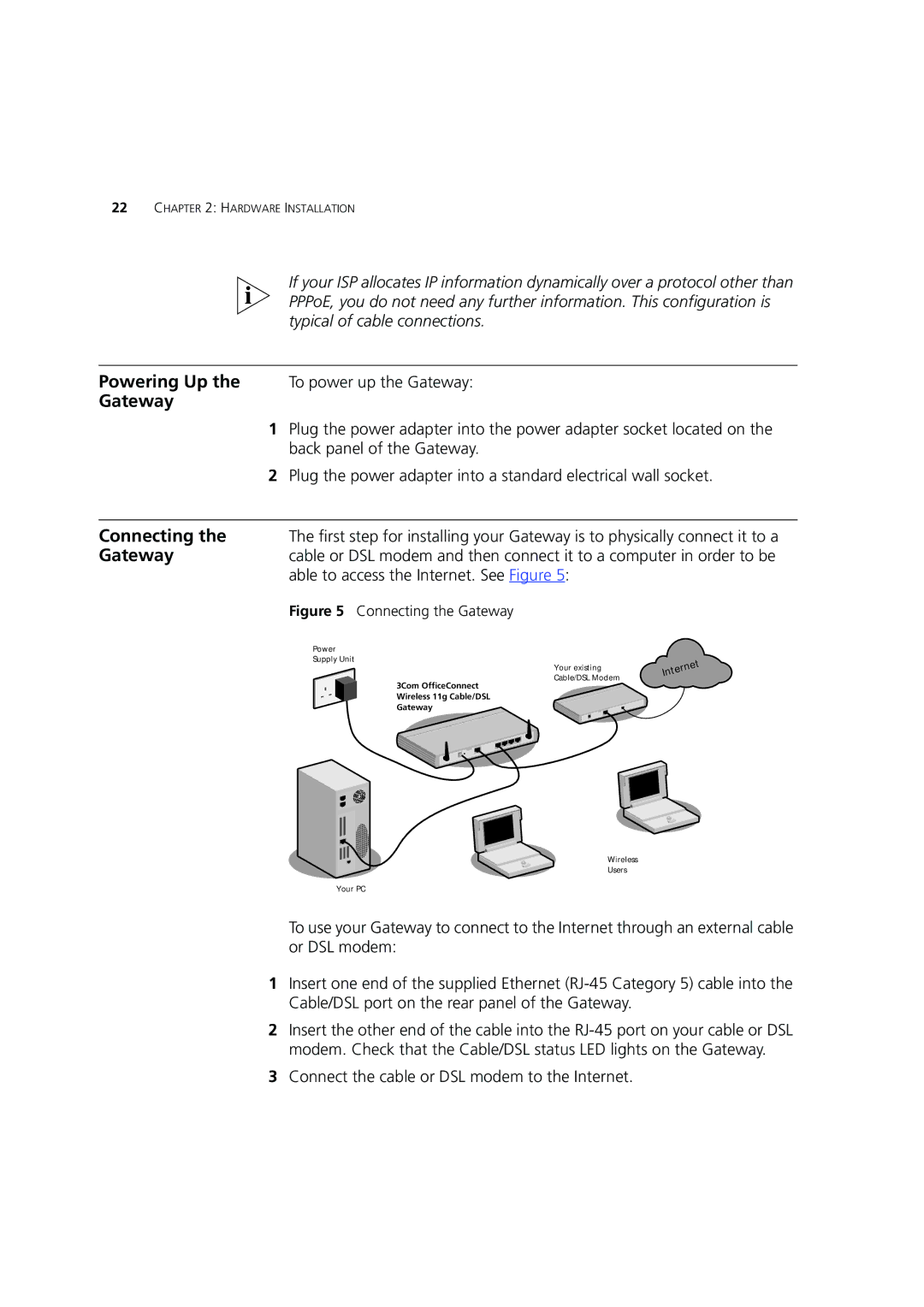 3Com 3CRWE554G72 manual Powering Up 