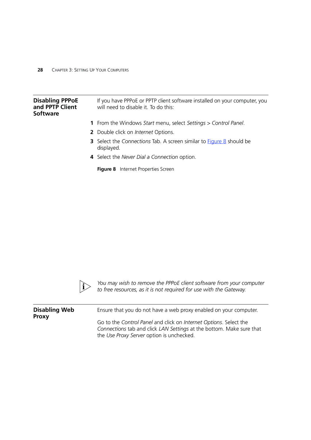 3Com 3CRWE554G72 manual Disabling PPPoE, Pptp Client, Software 