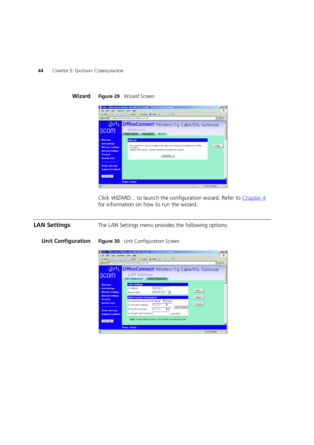 3Com 3CRWE554G72 manual LAN Settings, Unit Configuration 