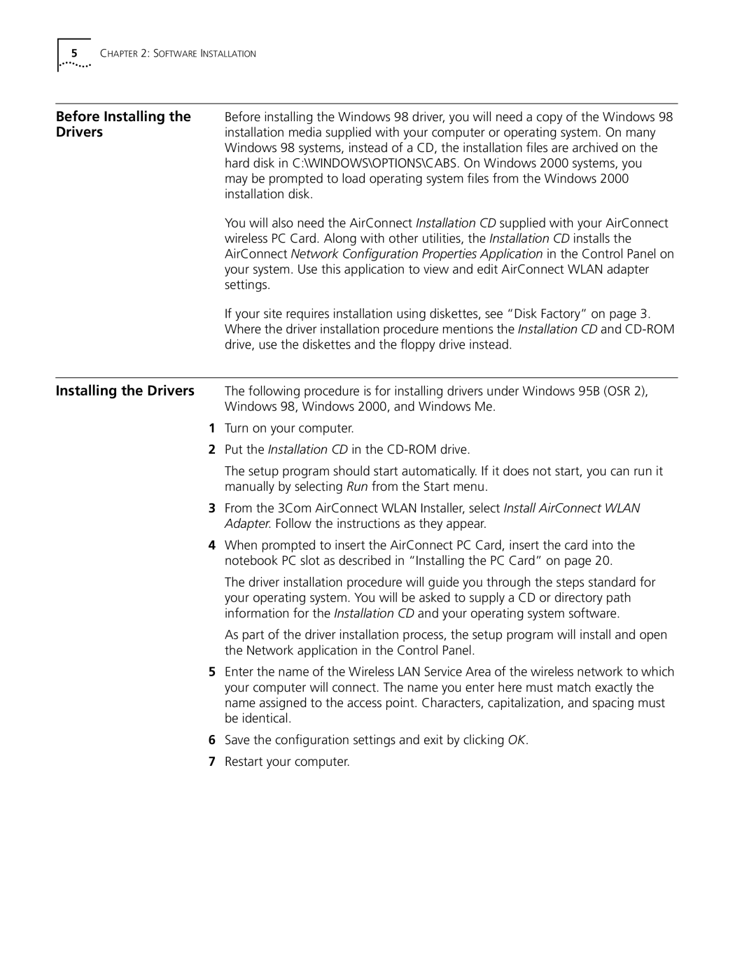 3Com 3CRWE73796B manual Software Installation 