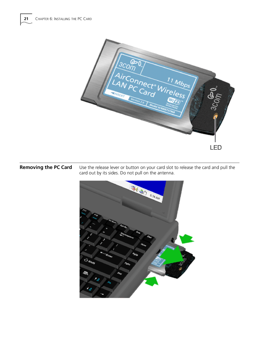 3Com 3CRWE73796B manual Installing the PC Card 