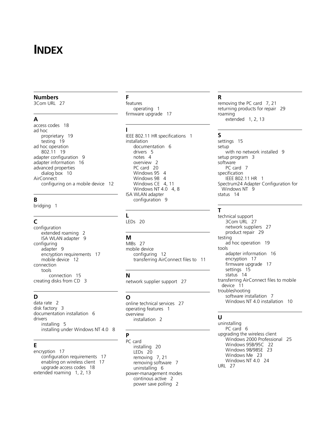 3Com 3CRWE73796B manual Index, Numbers 