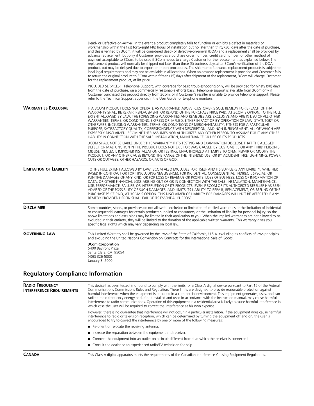 3Com 3CRWE73796B manual Regulatory Compliance Information, For the replacement product, at list price 