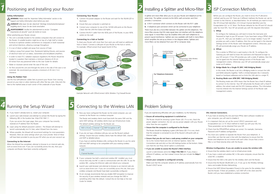 3Com 3CRWE754G72-A/B warranty Positioning and Installing your Router, ISP Connection Methods, Running the Setup Wizard 