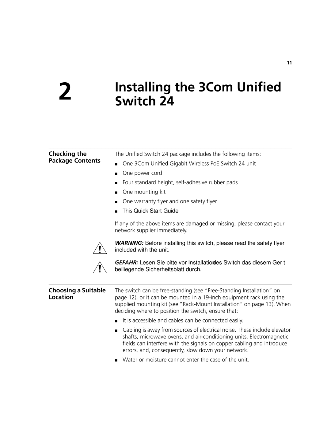 3Com 3CRWE776075 quick start Switch, Checking the Package Contents 