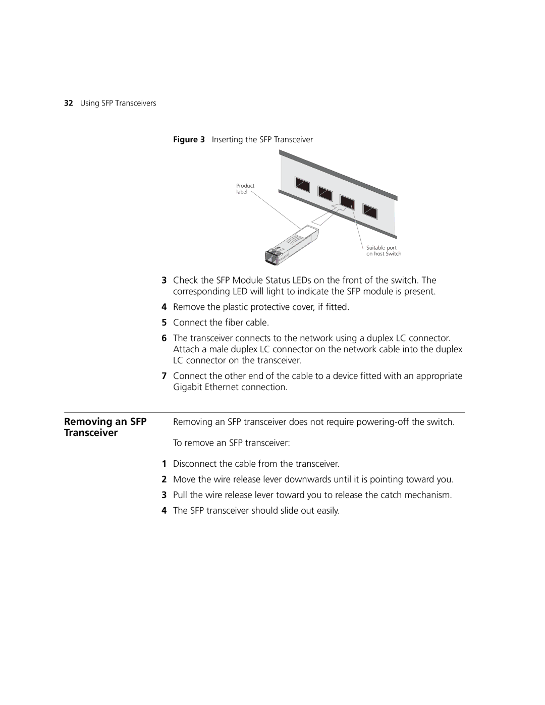 3Com 3CRWE776075 quick start Inserting the SFP Transceiver 