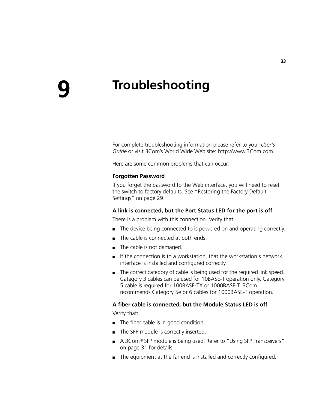 3Com 3CRWE776075 quick start Troubleshooting, Forgotten Password 