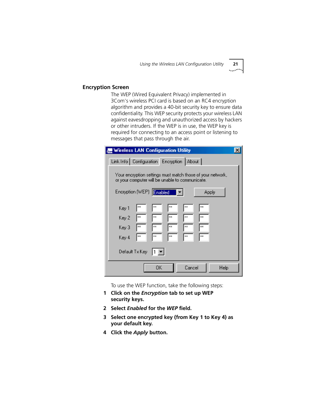 3Com 3CRWE777A manual Encryption Screen 